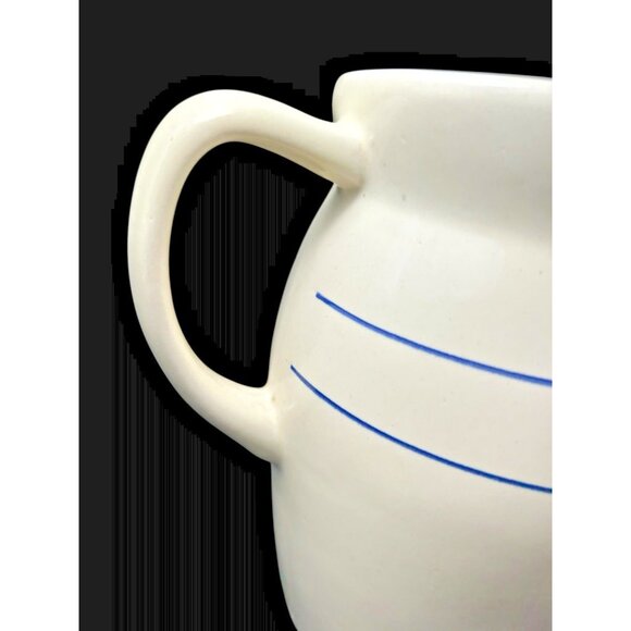 Pottery Milk Pitcher Blue Stripe Stoneware Crock Vintage XL 9.25" EUC - Picture 3 of 12